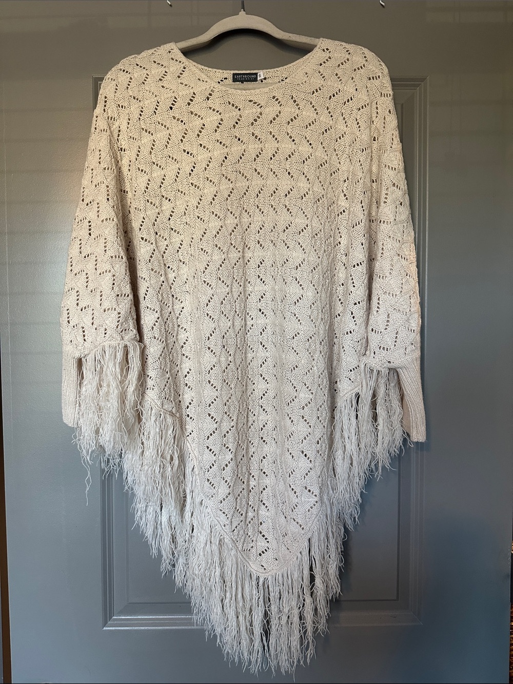 Earthbound Trading Co Poncho with Fringe and Sleeves